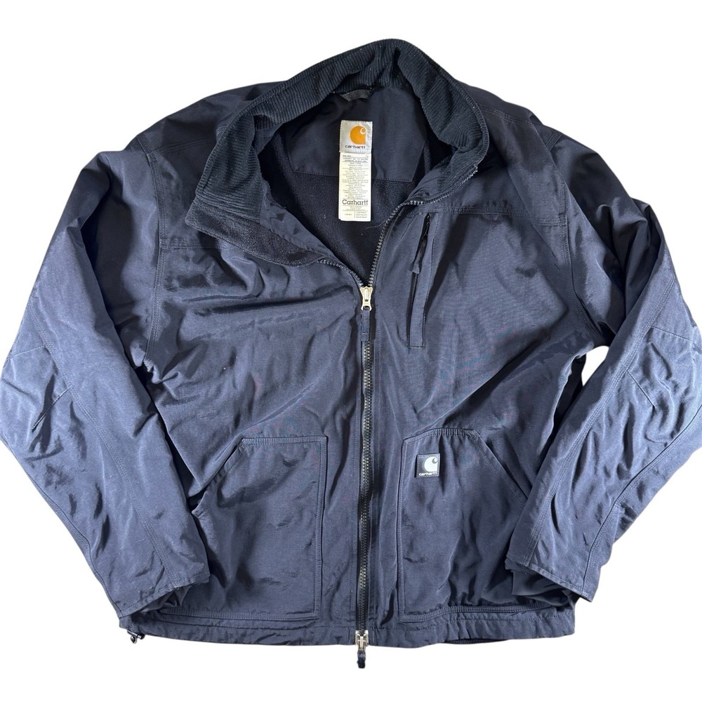 Y2K Carhartt J199 BLK Black Nylon Fleece Lined Utility Jacket Mens Large‎